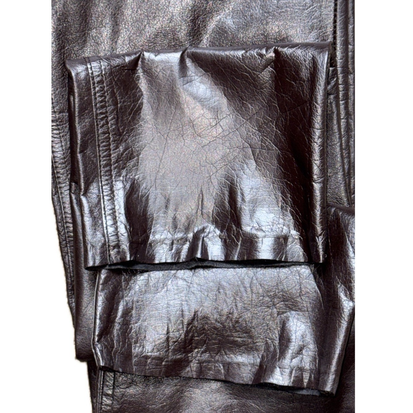 🟤 SETTLER Dark Brown Genuine Leather Raw Hem Pants | Vintage Glam Y2K | 30×32