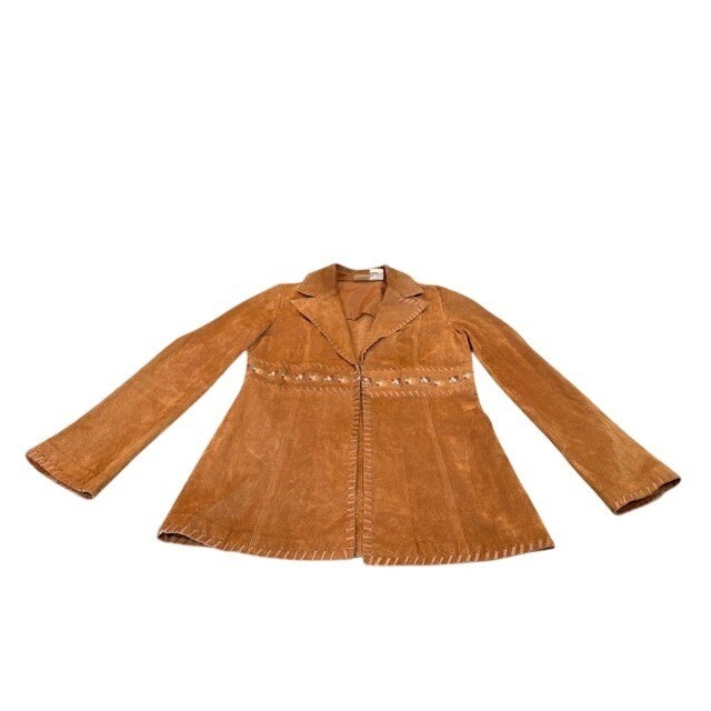Vintage Newport News Womens 8 Tan Suede Jacket Floral Embroidered Boho EUC