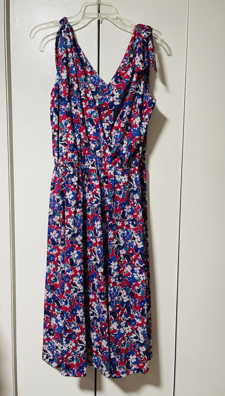 Stanko Fashions Vintage Floral V-Neck Sleeveless Polyester Dress with Belt 13/14