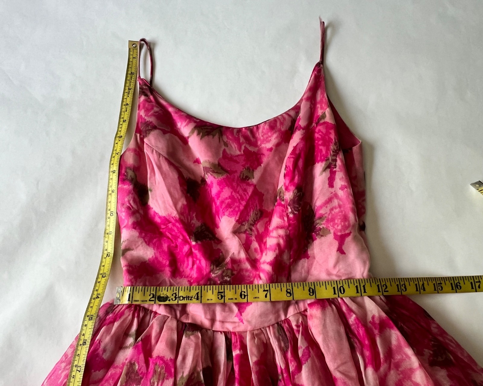 VTG 50&rsquo;s Saks Fifth Avenue Pink Floral Bubble Hem Dress SZ XS/S 24 inch Waist
