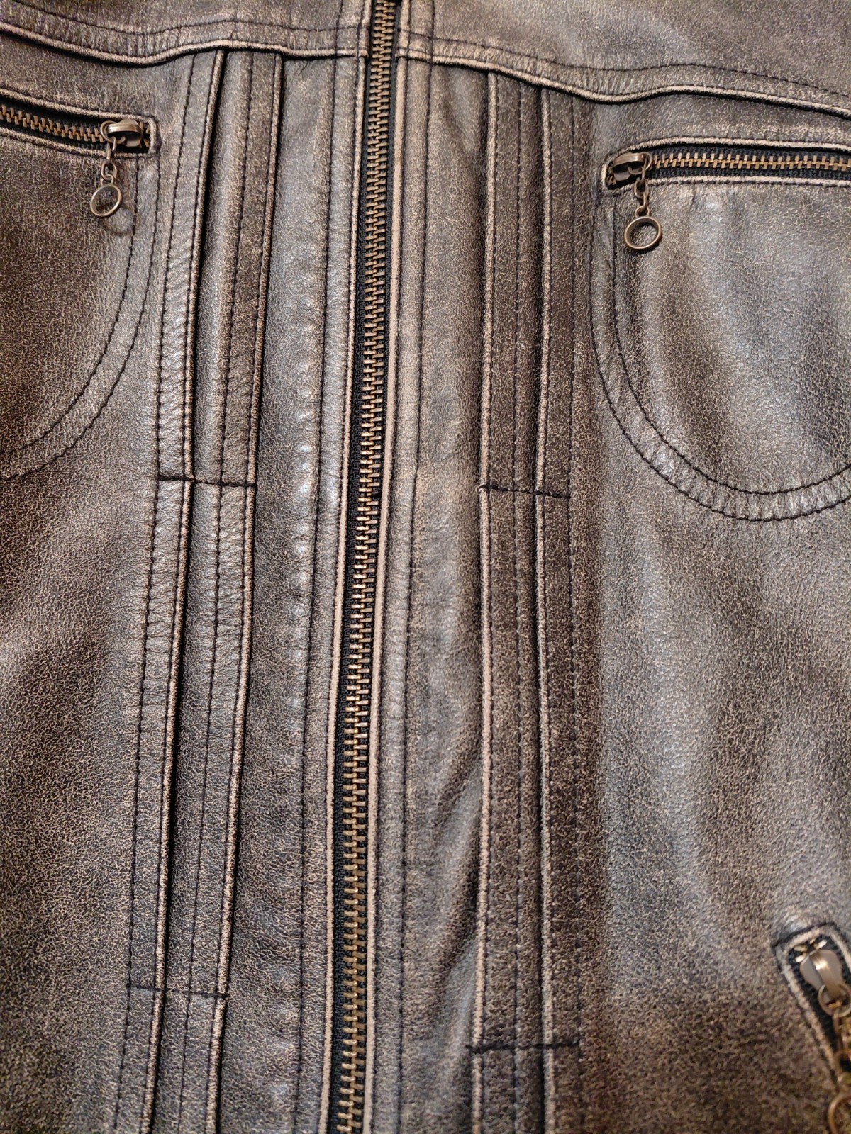 American Eagle Vtg Leather Biker Jacket Brown Distressed Cafe Racer Women&rsquo;s Med