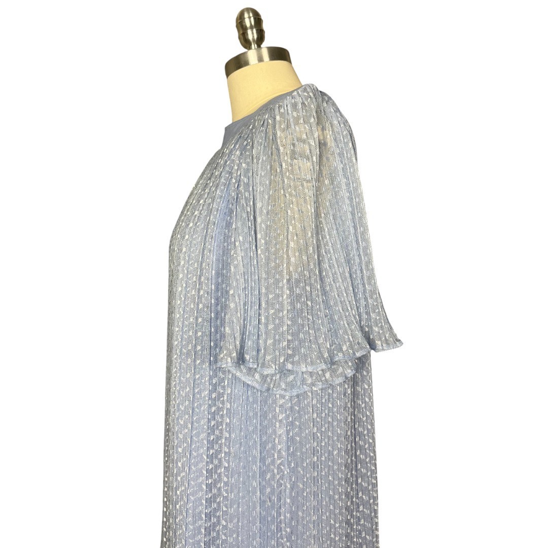 Vintage 80s Risa Ann Baby Blue Shimmer Pleated Tiered Dress S/M