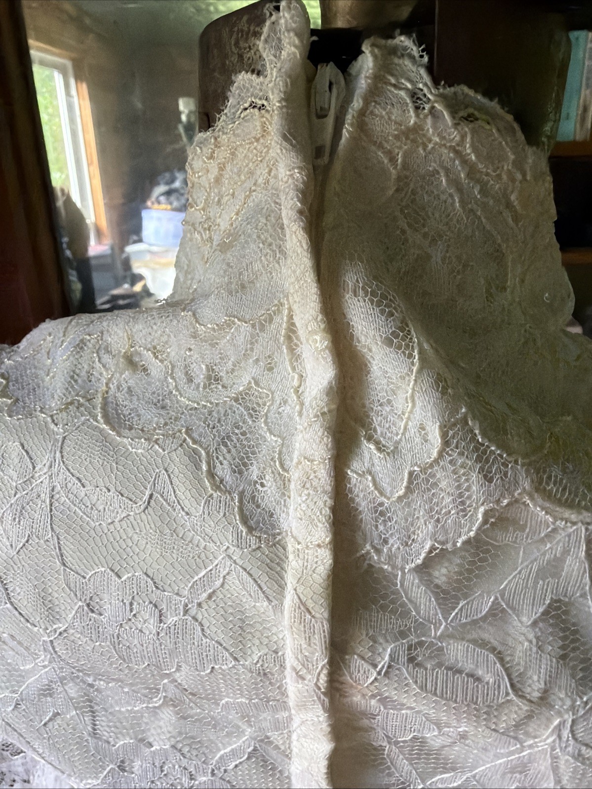 Bridallure Alfred Angelo Vintage Wedding Dress, Lace, Ruffled Tiered Long Sleeve