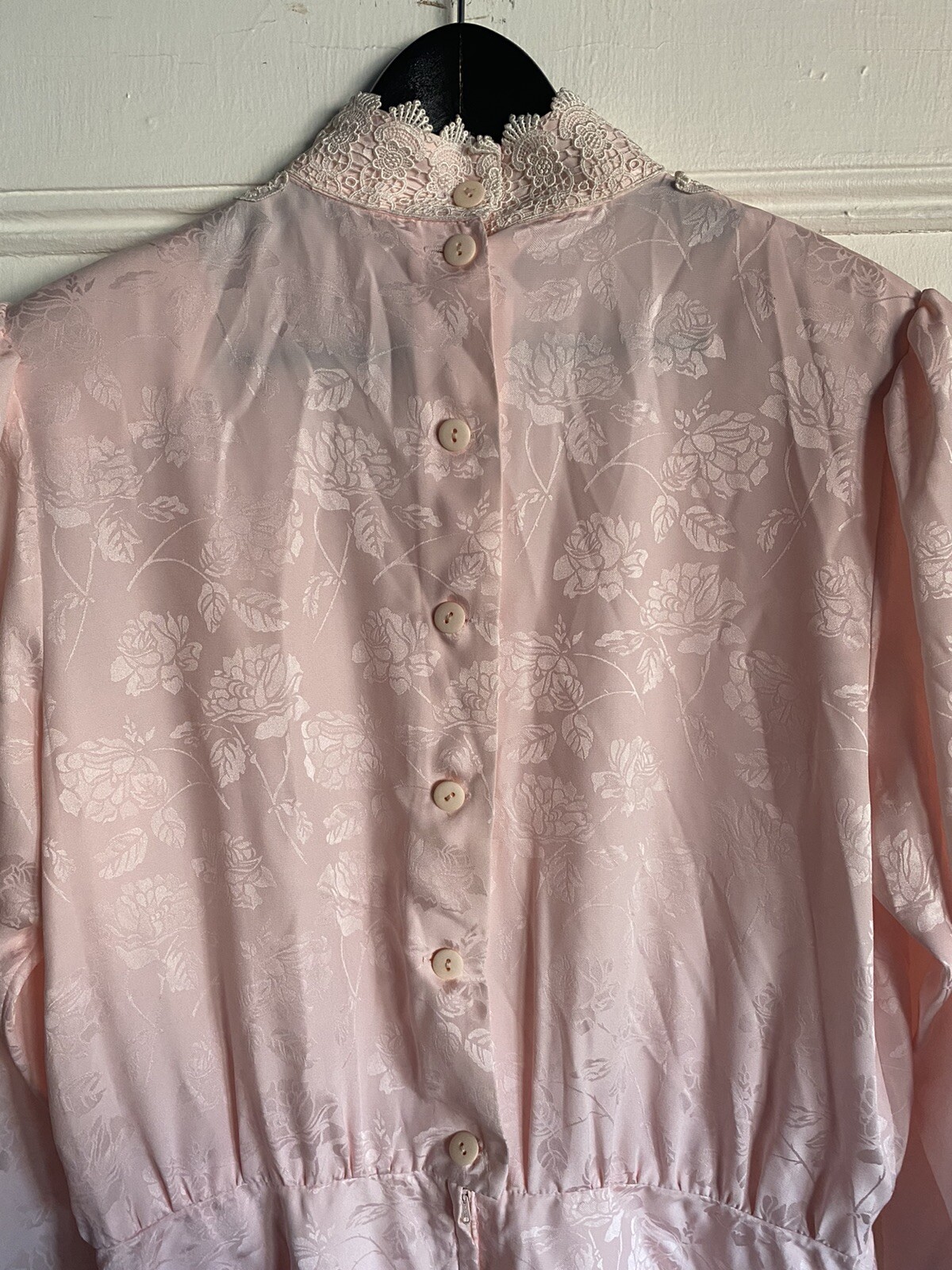 Vintage CC Courtenay Dress Pale Pink Lace Trim Pleats Maxi SZ 16 Wedding Church