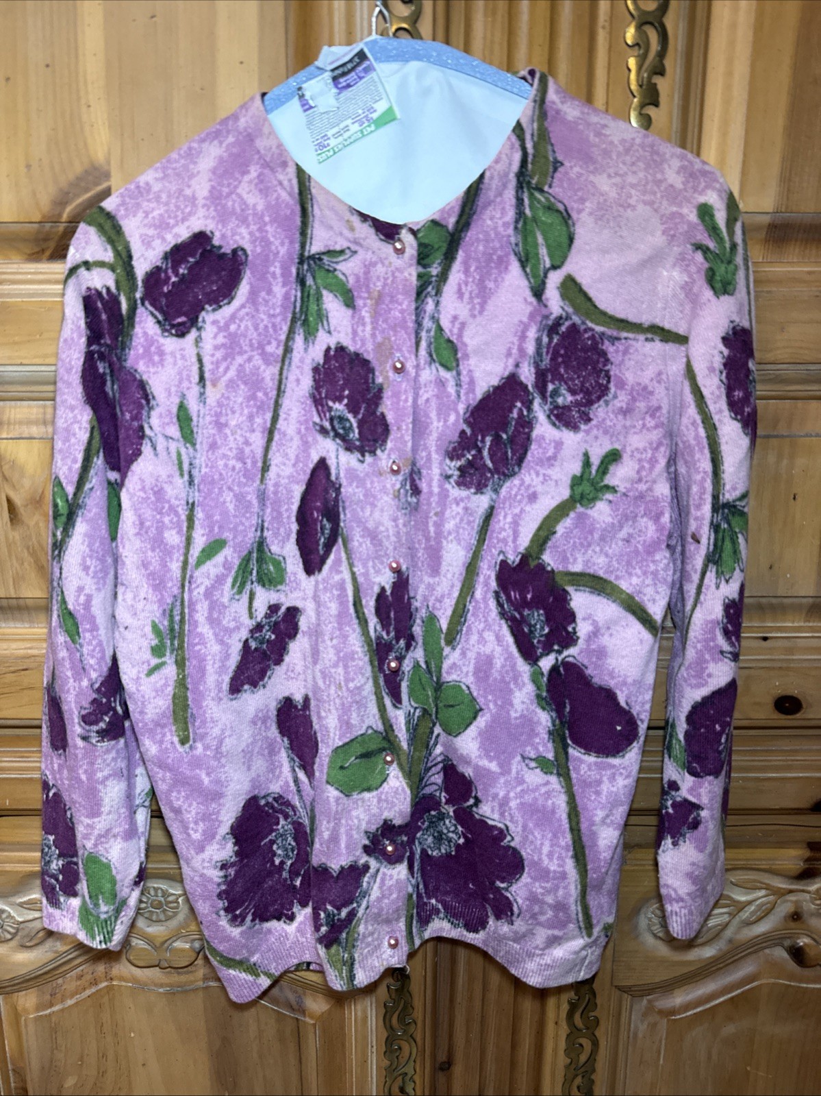 **READ**Vintage Angelon By Darlene Floral Angora Lambswool Cardigan For Scraps