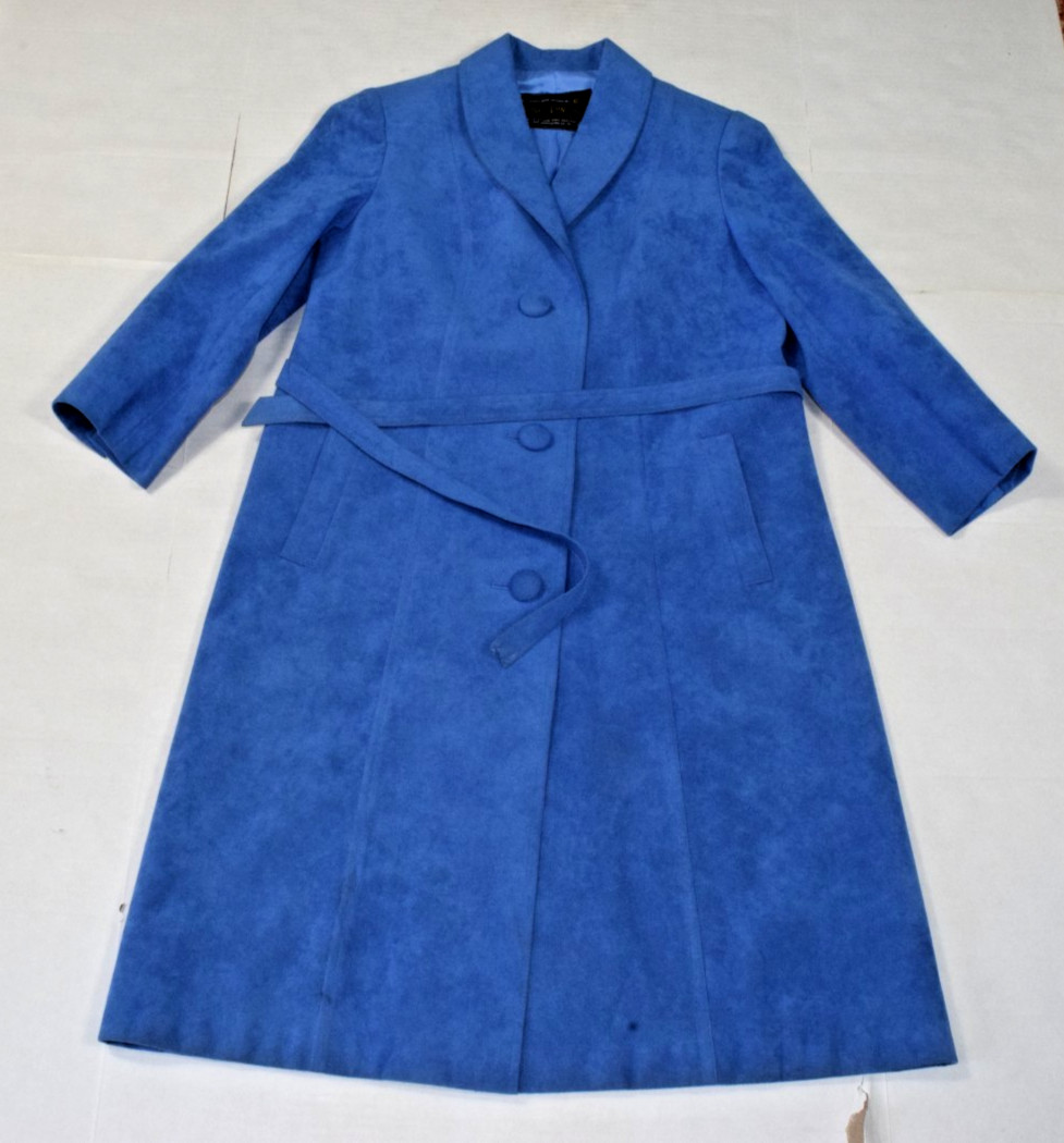 Vintage Coat Kong Leung Tailor Bespoke Size 38 Chest 60s Blue Faux Suede