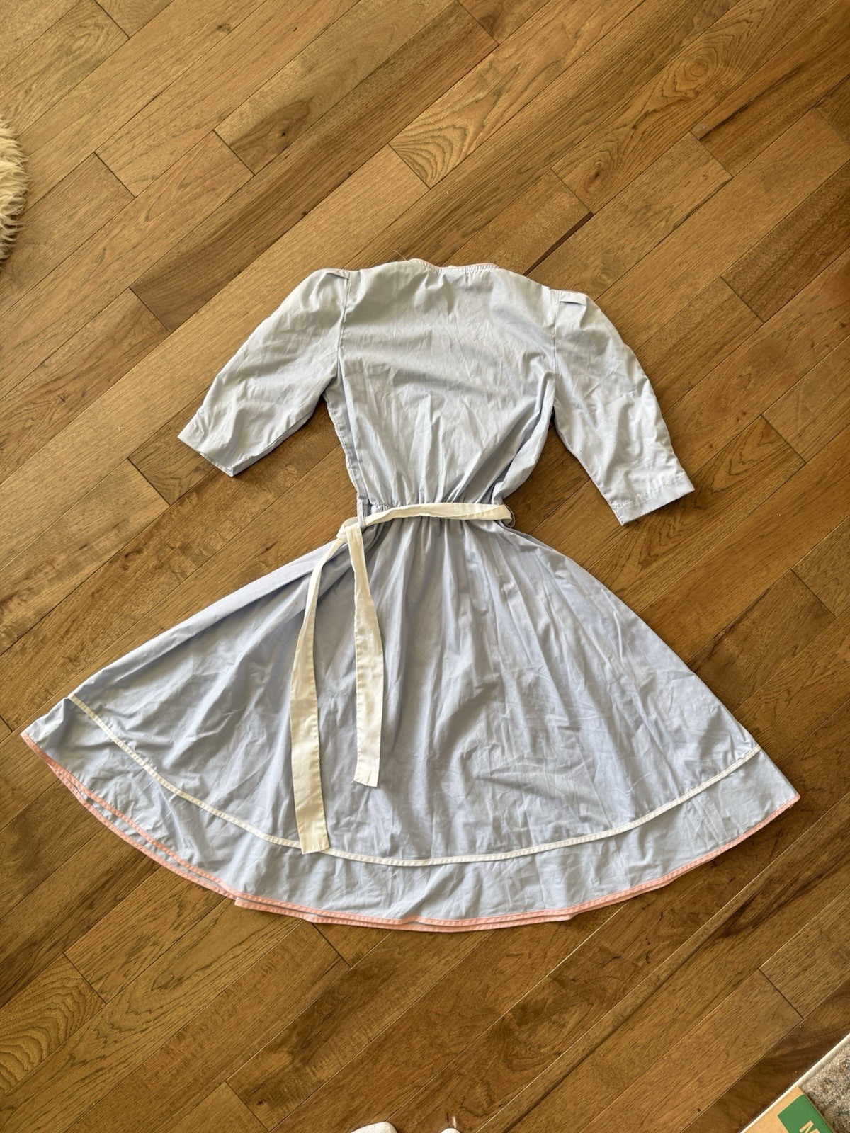 Vintage Cottagecore Dress Trad Wife Swing Dress Powder Blue Pink Trim 1950s