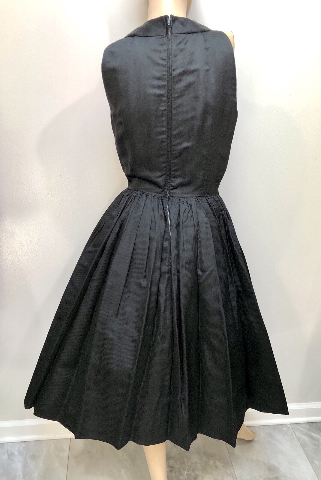VTG 1950s OLEG CASSINI Silk Tuxedo Front BLACK TIE COUTURE Cocktail Dress XXS