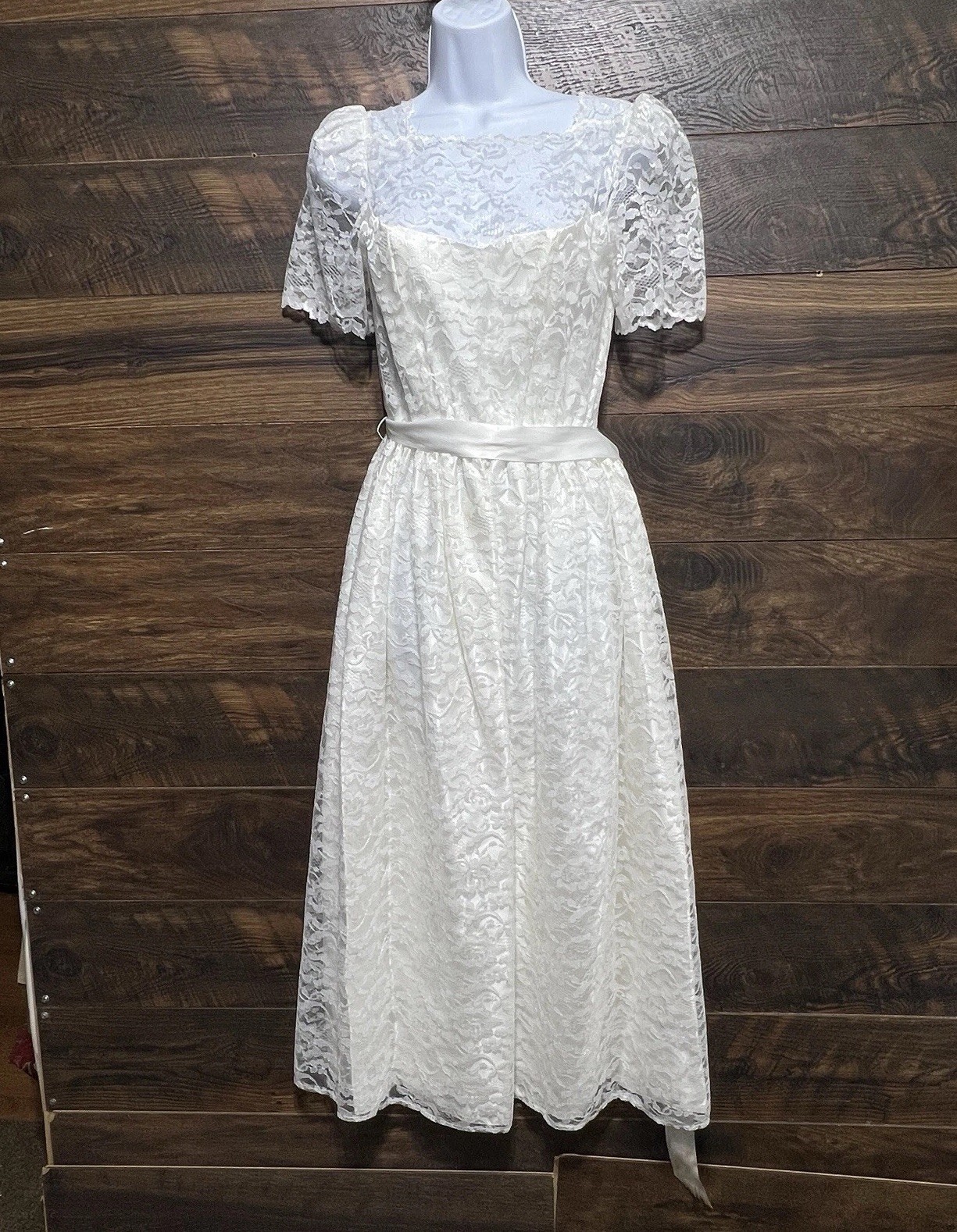 Vintage Jessica McClintock Gunne Sax Lace Wedding Dress Ivory Midi 5/6 Prom Tea