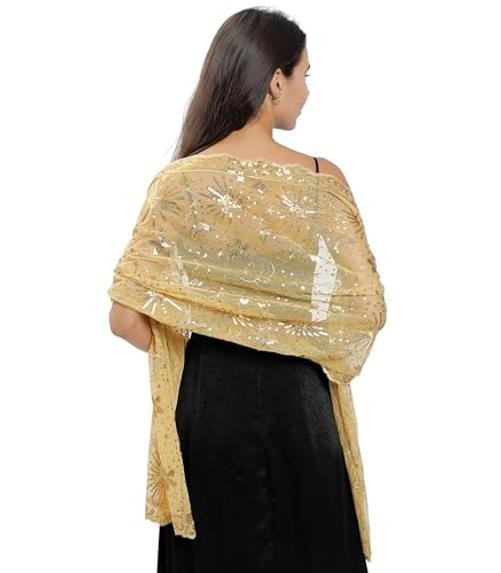 Women shawls and wraps for evening dresses, Sequin Sheer Lace Champagne Gold