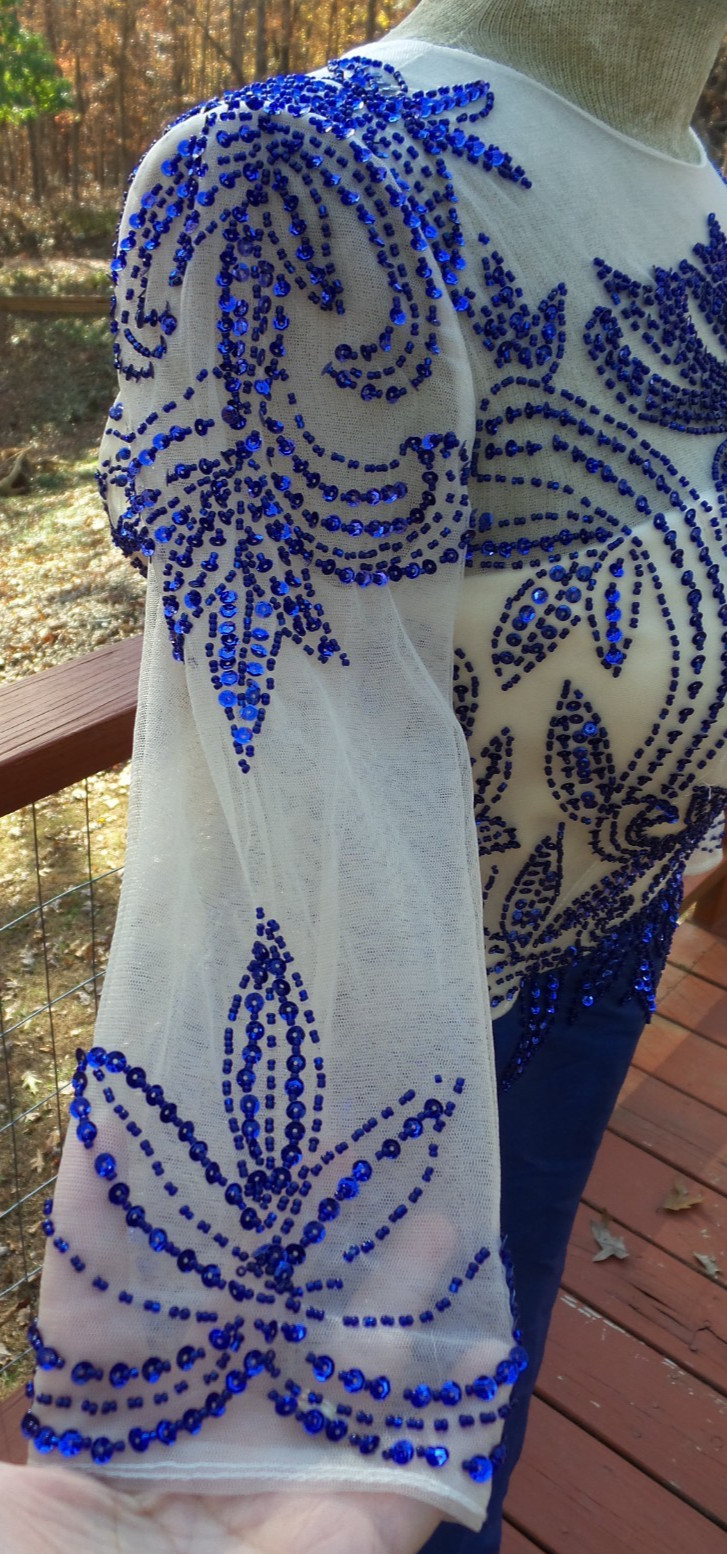 Vintage GARDENIA Blue Sequin Beaded Formal Cocktail Party Dress M/L