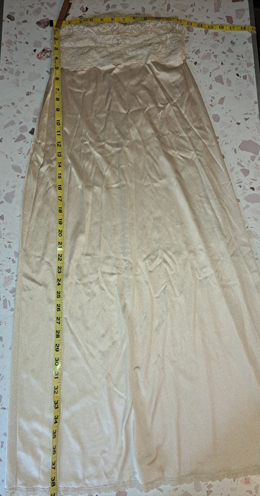 Vtg Vassarette Nylon Lace Long Gown Underneath It All 34 Beige Satinessence
