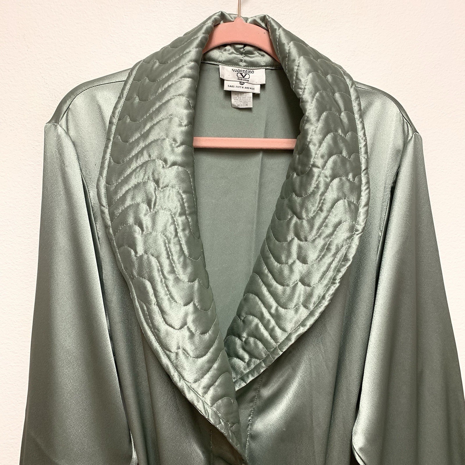 Valentino Intimo Full Length Satin Robe Sz Medium Sage Green Vintage Belted NWT
