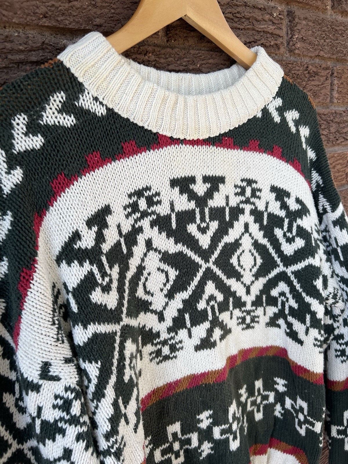 Aztec Pattern Knit Cotton Sweater Southwestern Print 80s 90s Vintage L