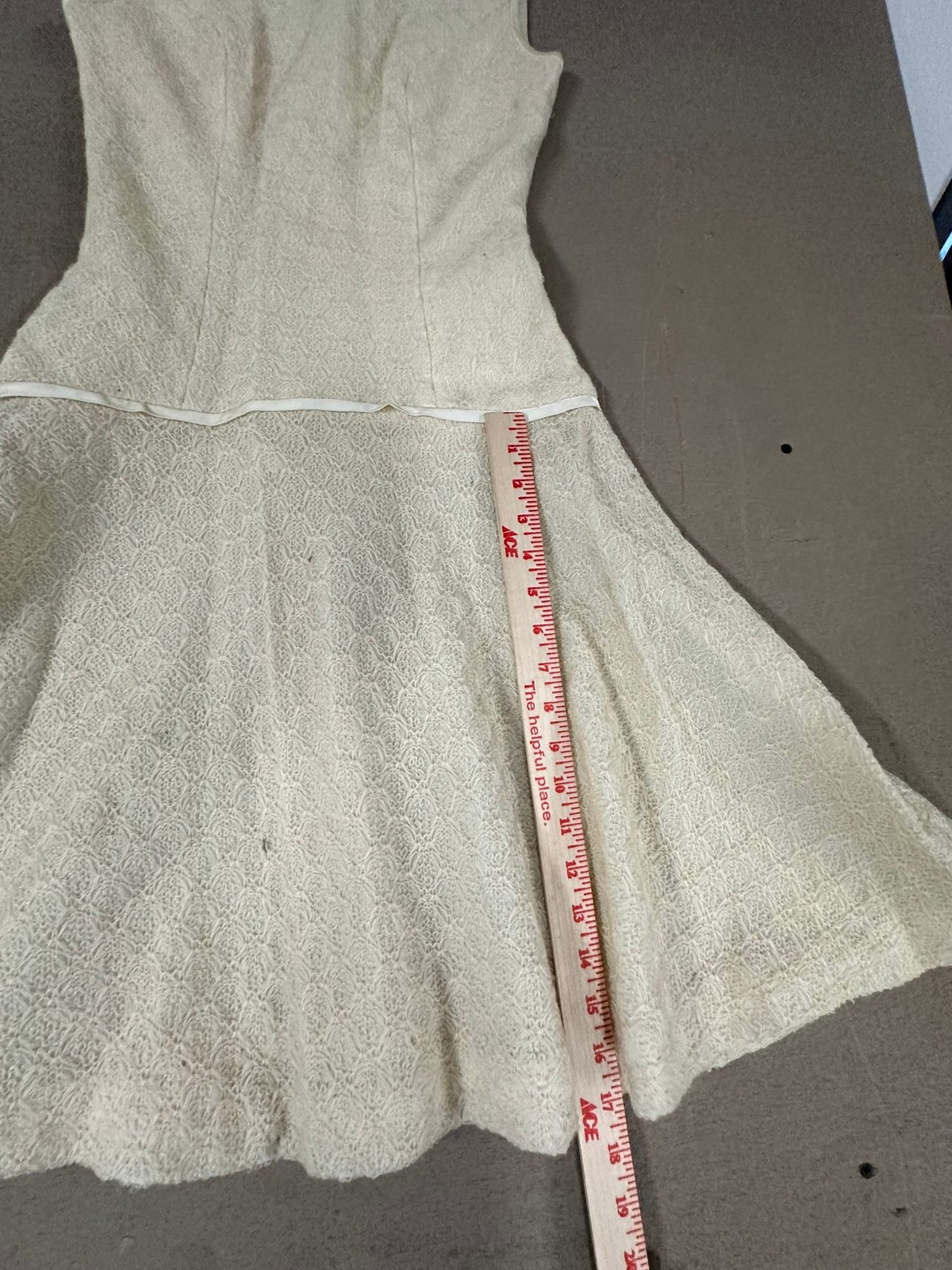 Vtg Parfait Originals Womens Dress 9 Cream Ivory Lace Drop Waist Mod 60s Flared