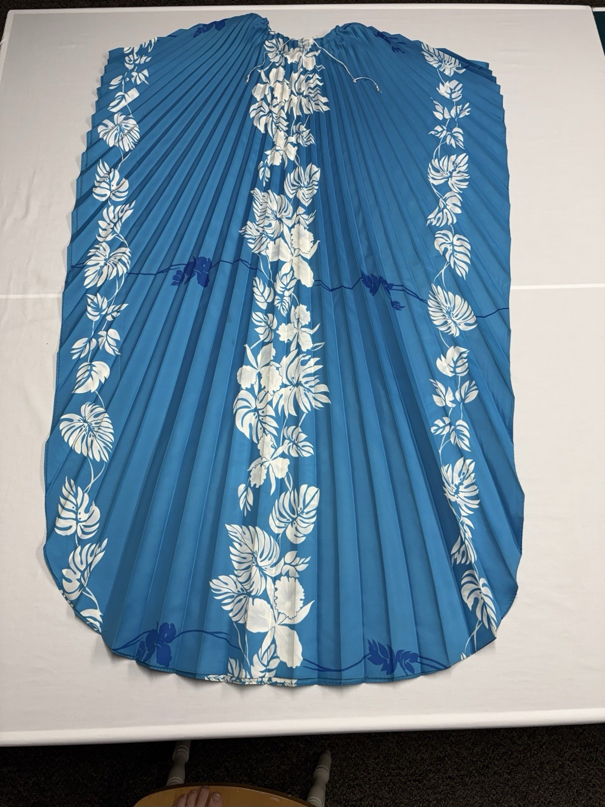 Resort Line Vintage 70’s Hawaiian Caftan Pleated Blue Dress One Size