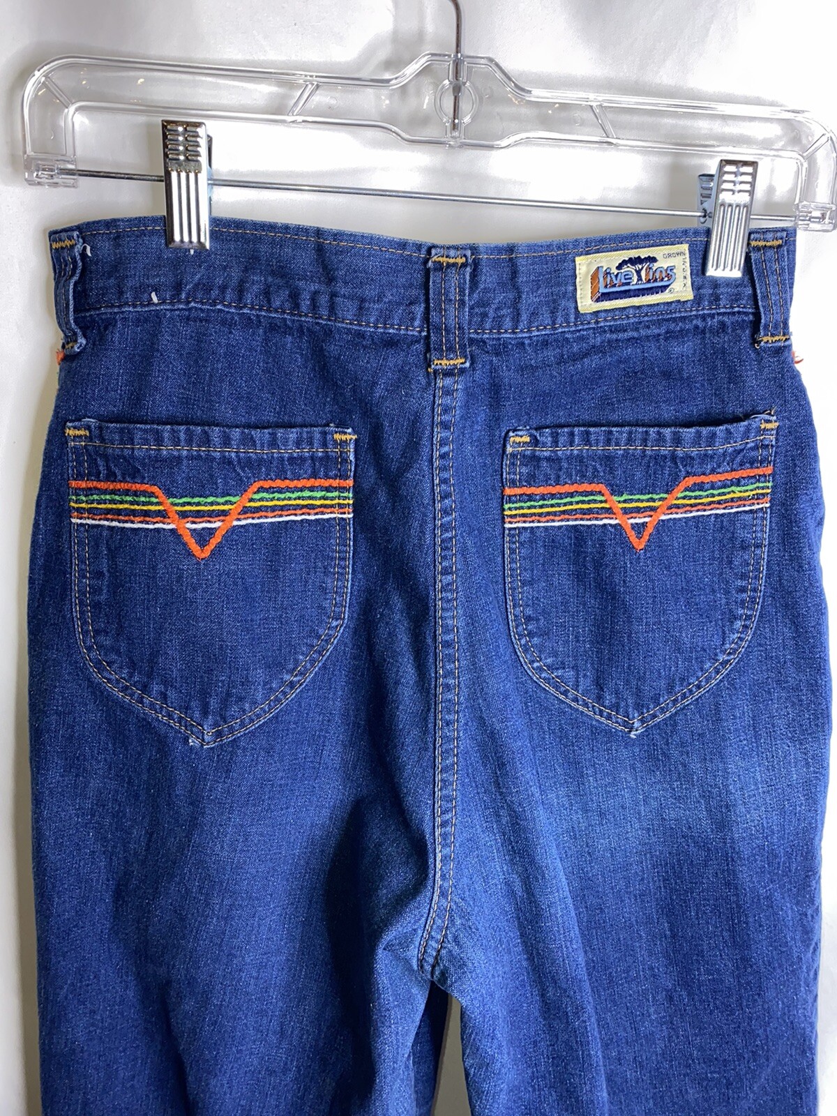 VTG 70’s Live Ins Jeans Denim Wide Leg Flare Embroidered Rear Pockets Vintage
