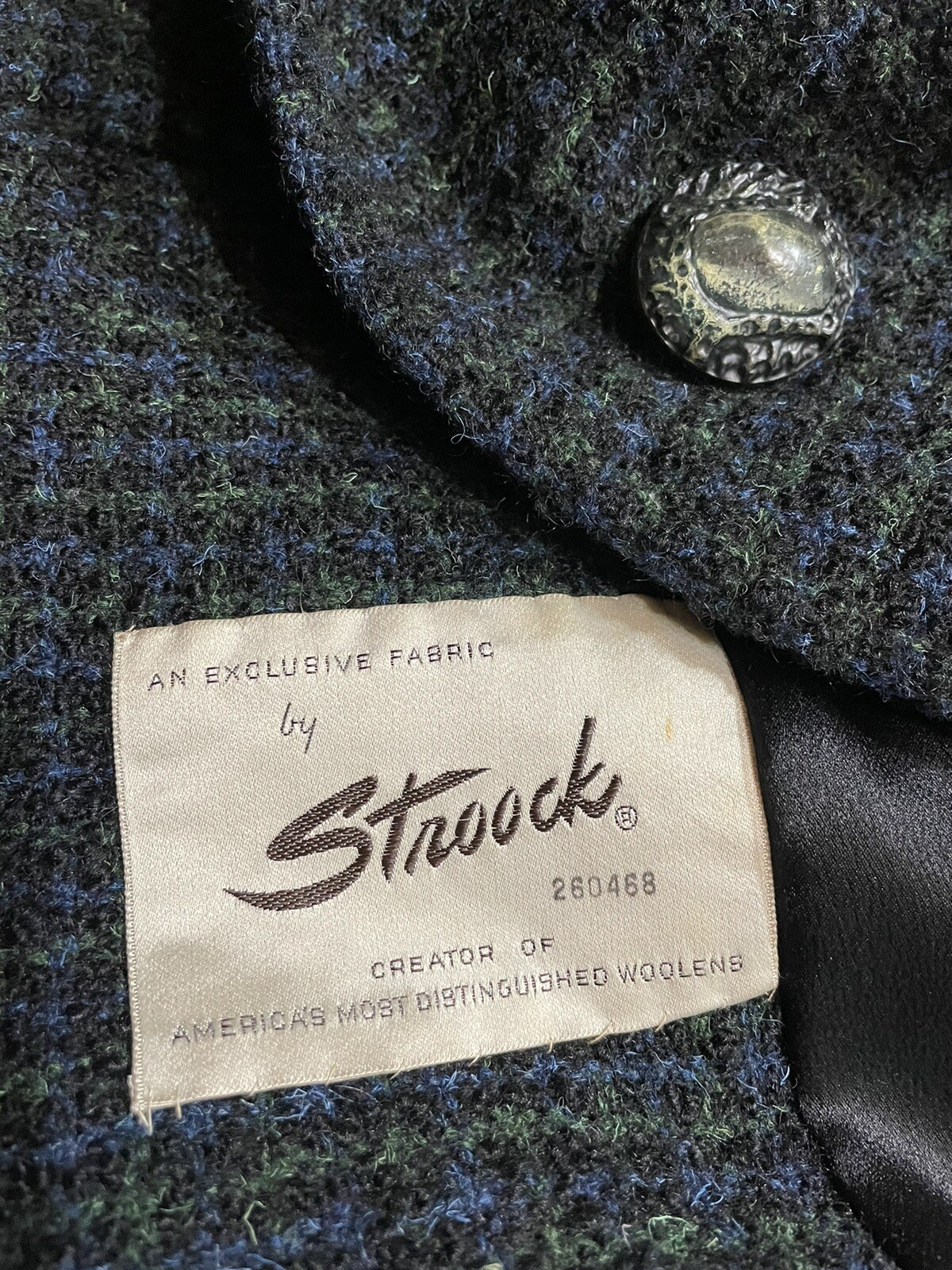 Vintage Coat Size Medium Large Long Wool Black Blue Green Gingham Overcoat M L