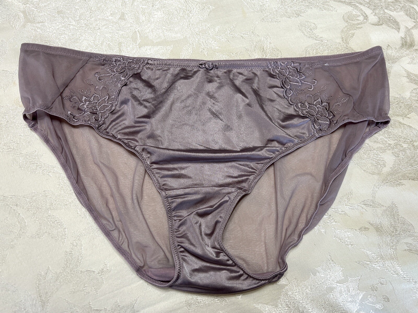 Vtg CACIQUE Second Skin Satin Embroidered Sheer Mesh 18/20 Brief Panties #162