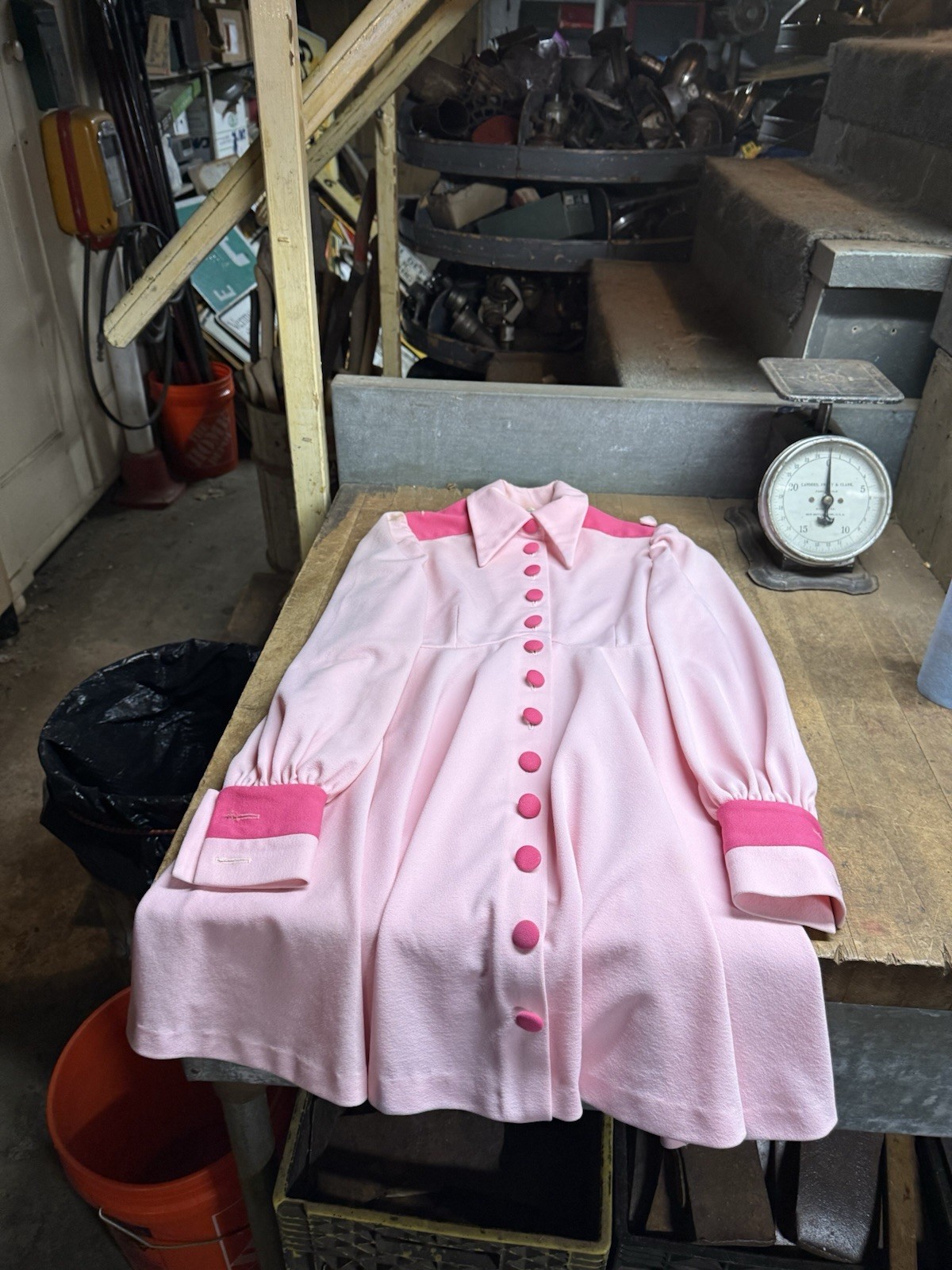 Vintage Early 1900s Retro Pink Button Up Dress Womens Workwear Clothing USA