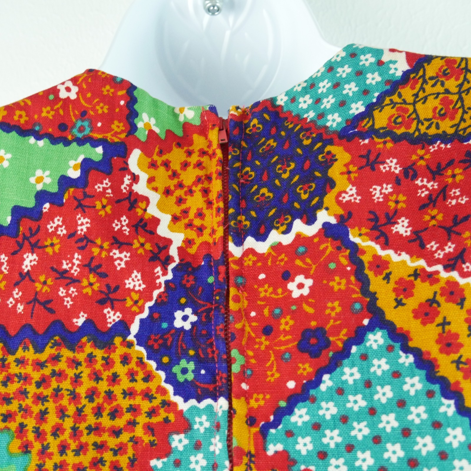 Vintage 70s Pinafore Maxi Dress Apron Patchwork XS S Cottagecore Prairie Ruffle