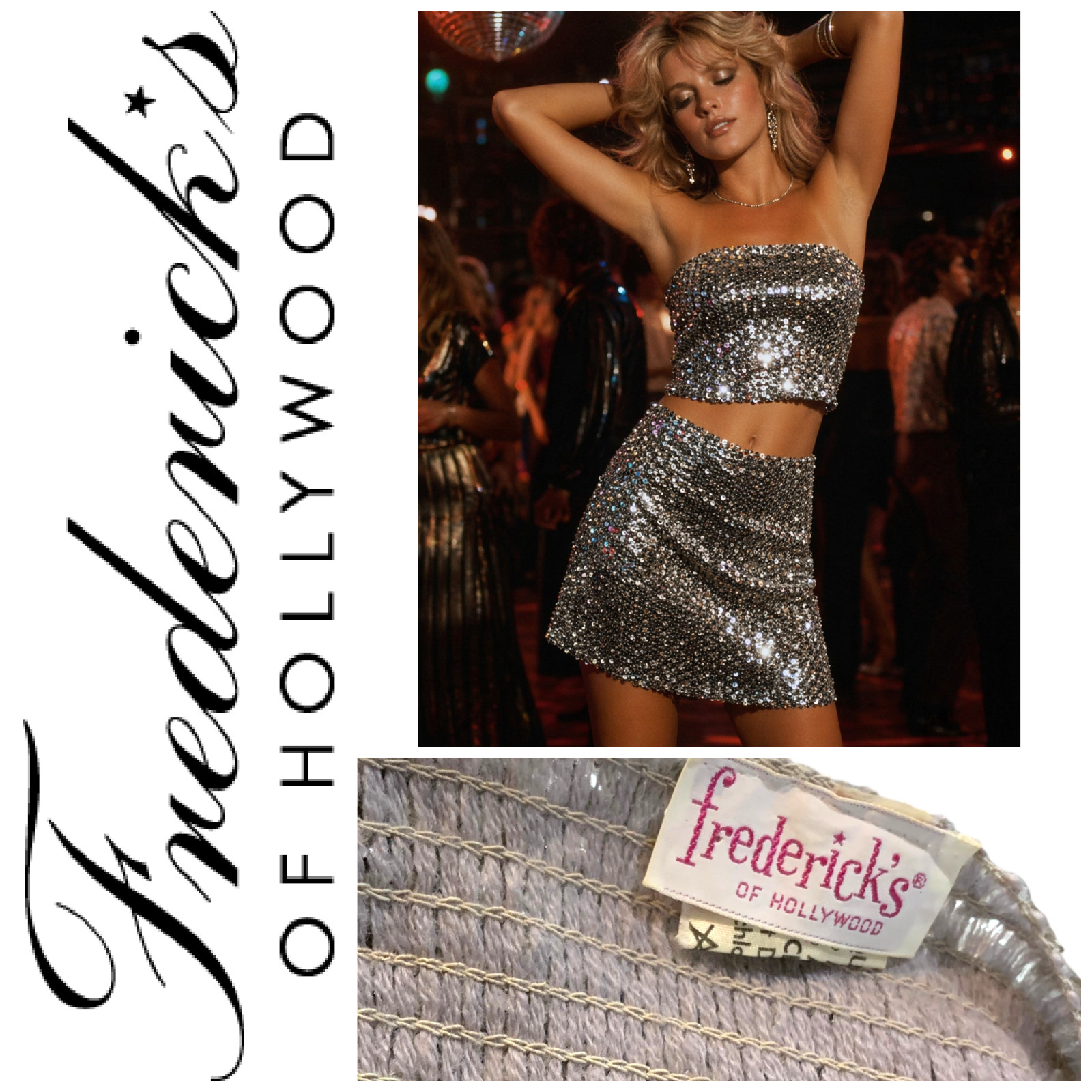 Vintage 1970&rsquo;s Frederick’s of Hollywood Sequin 2 pc Set Tube Top + Mini Skirt UK