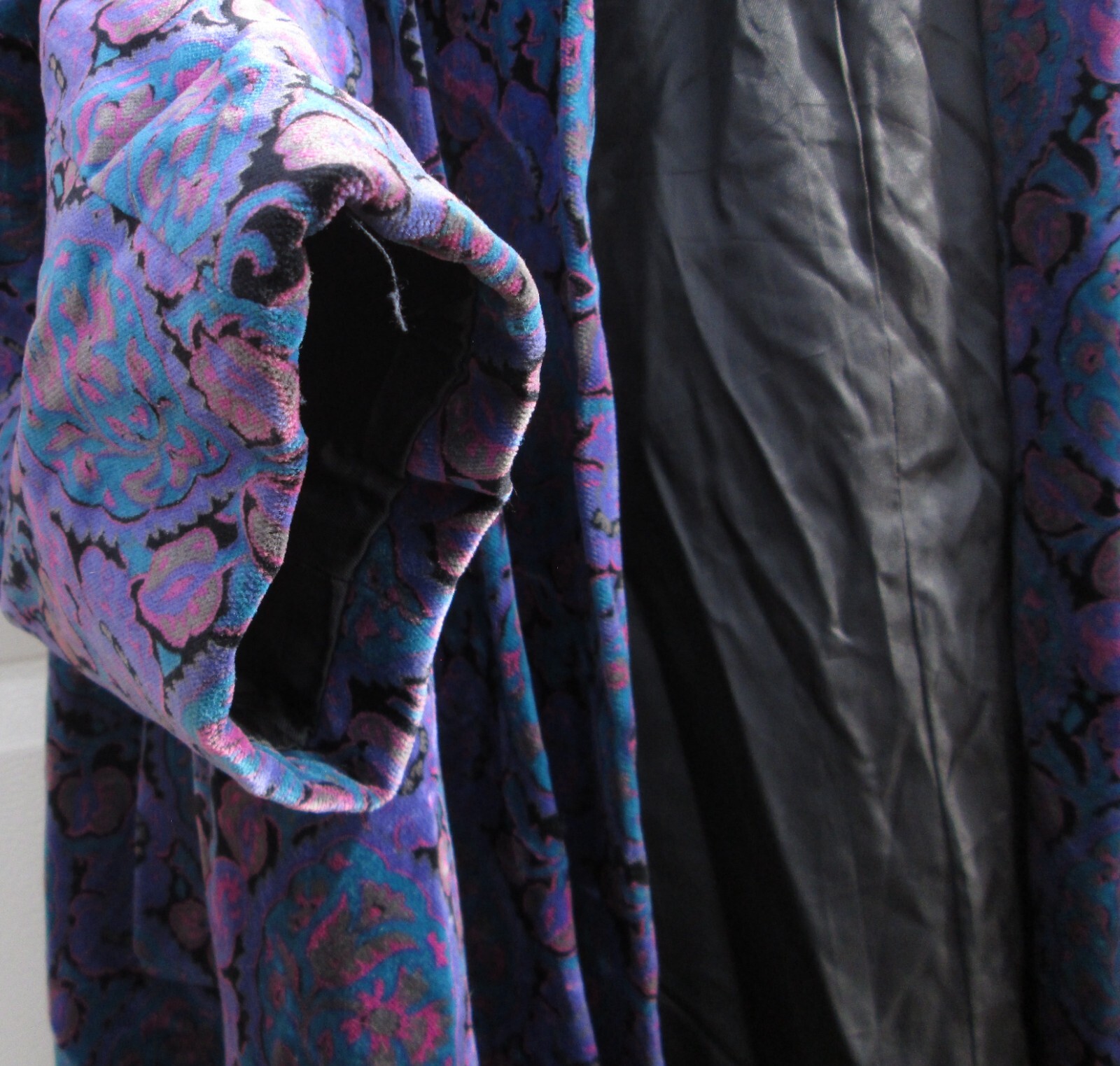 Portrait JL DeBall Velvet Opera Coat Purple Paisley Vintage 38 inches long