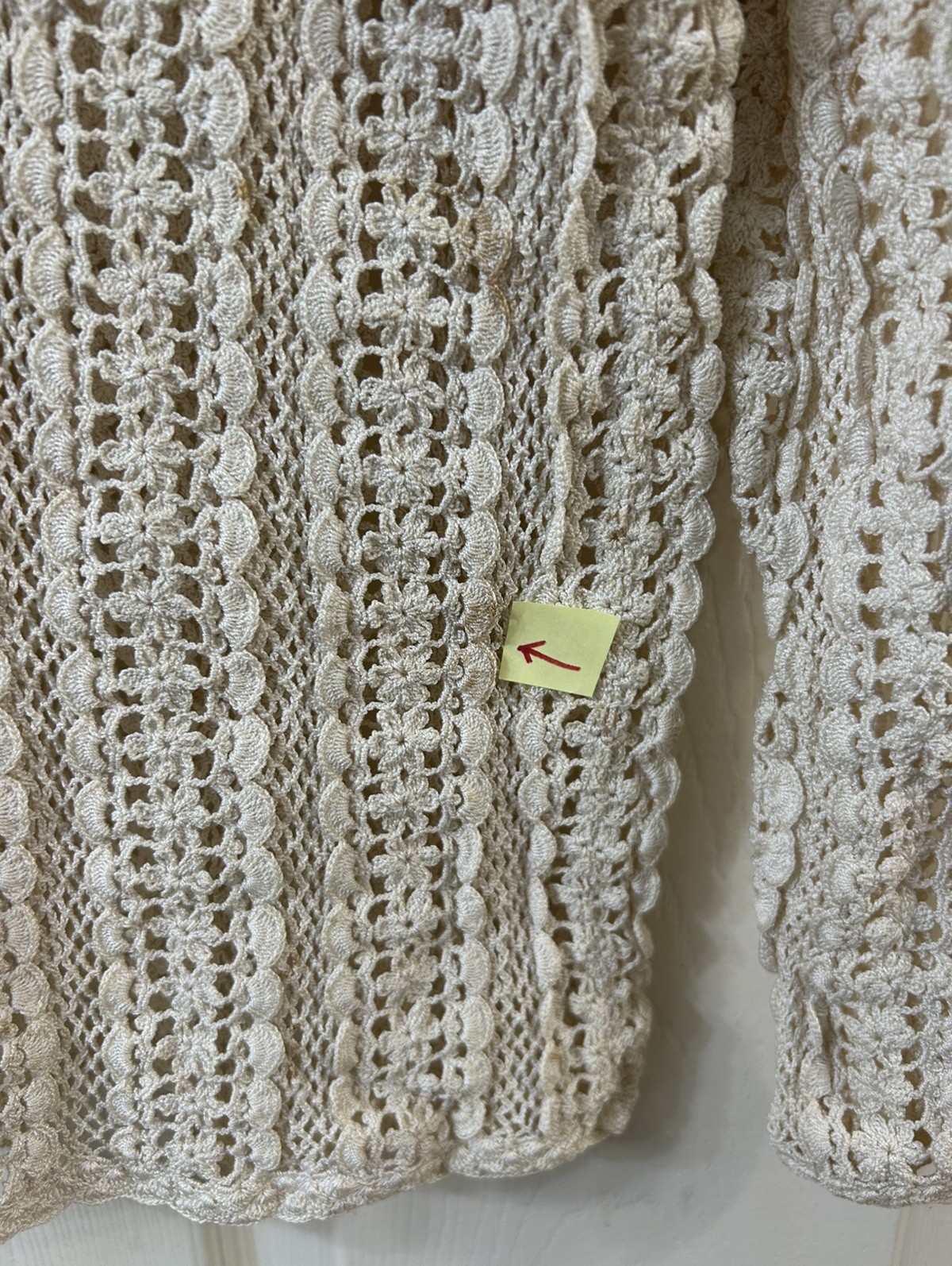 Vintage Shanghai Handmade Cotton Crocheted Cardigan Sweater Wmns LG Ecru *READ*