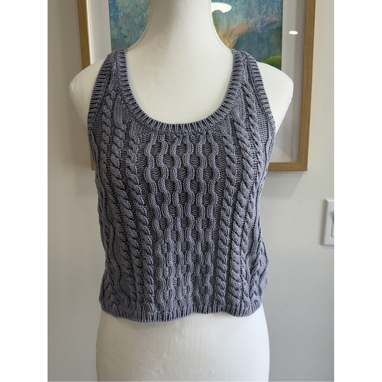 Free People Cable Knit Sweater Tank • Boho Cropped Knit Vest Size S