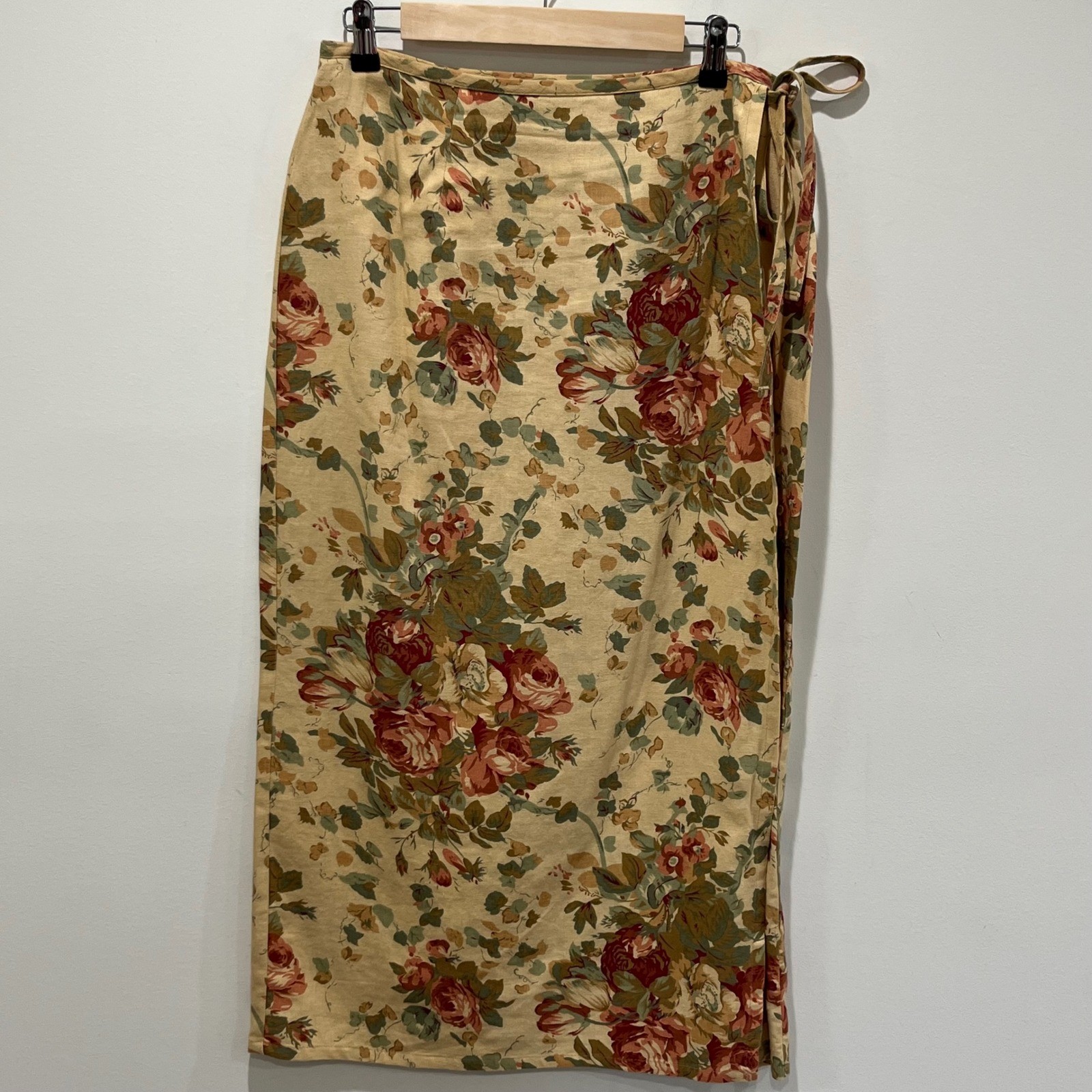 Vtg Denim & Co Skirt Women Large Floral Linen Rayon Wrap Maxi Cottagecore Y2K