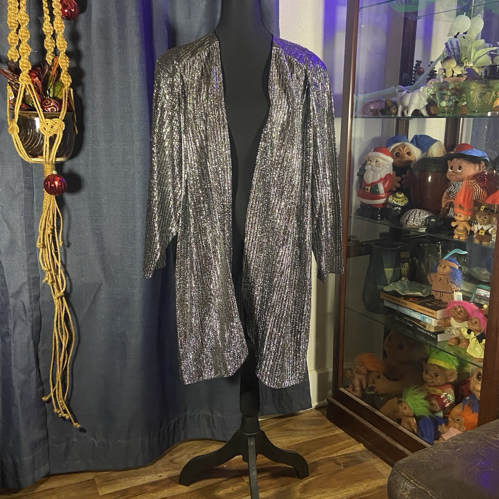 Vintage 70s Risa Ann New York Metallic Silver Gold Disco Jacket Cowl Back Glam L