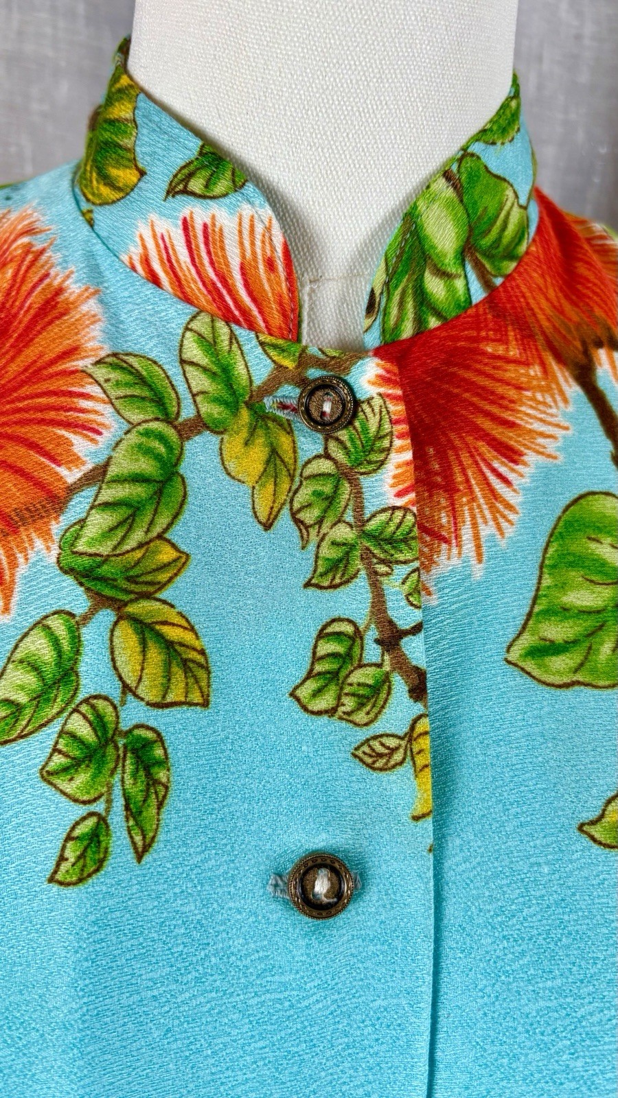 Vintage 60s Elsie Krassas Hawaiian Dress Shirt Barkcloth Tiki O Tea Timer M L