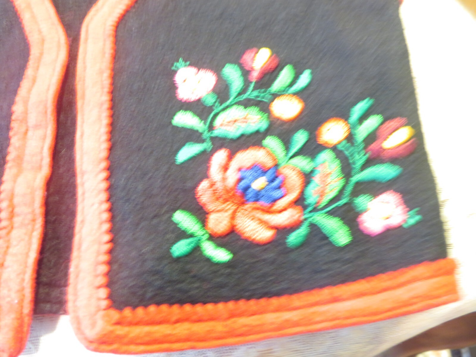 Vintage Matyo Hungarian Embroidered Black Felt Vest with Floral Design