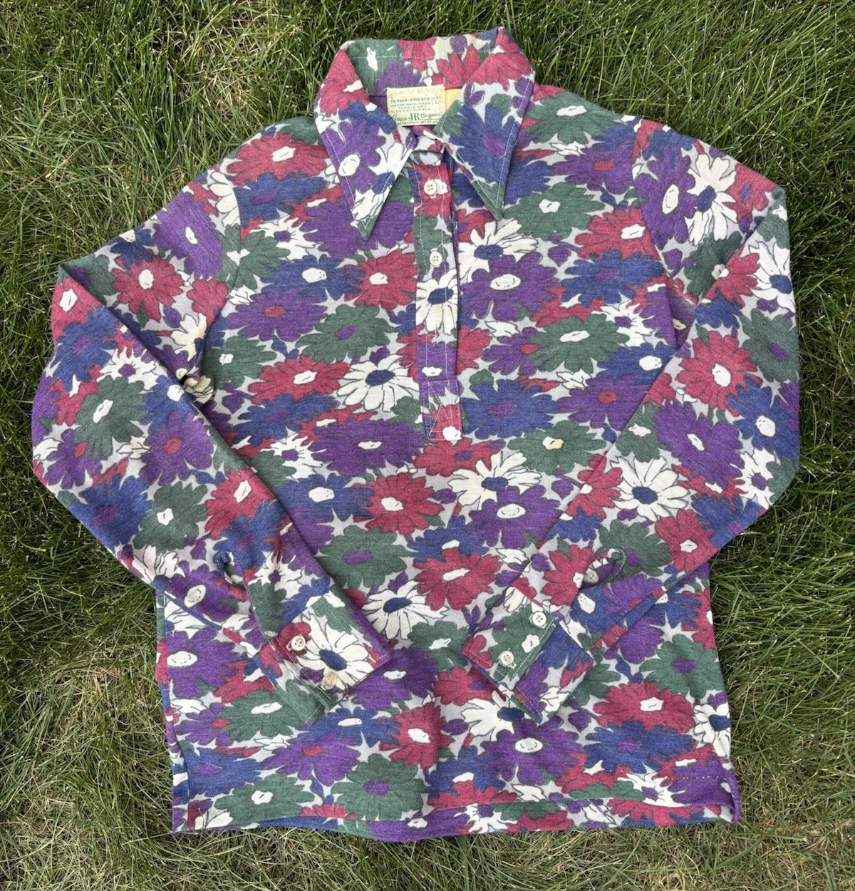 VTG 80s Sears Jr Bazaar Floral Boho Cottagecore Long Sleeve Collared Shirt •Sz L