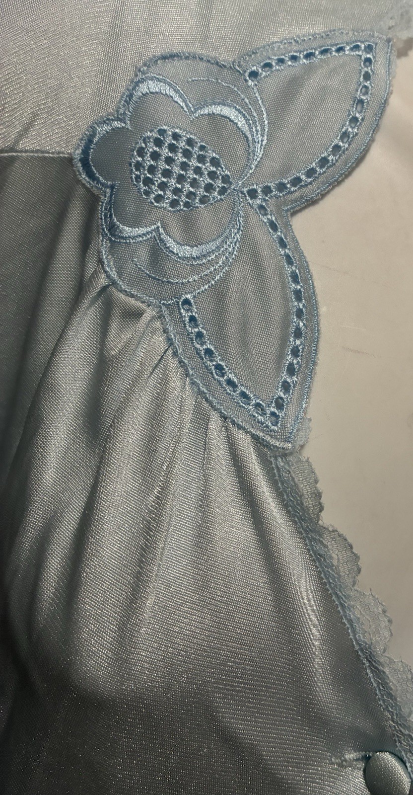 Vintage VASSARETTE Peignoir Robe ONLY Blue Appliqué 100% Nylon Petite L 14 16