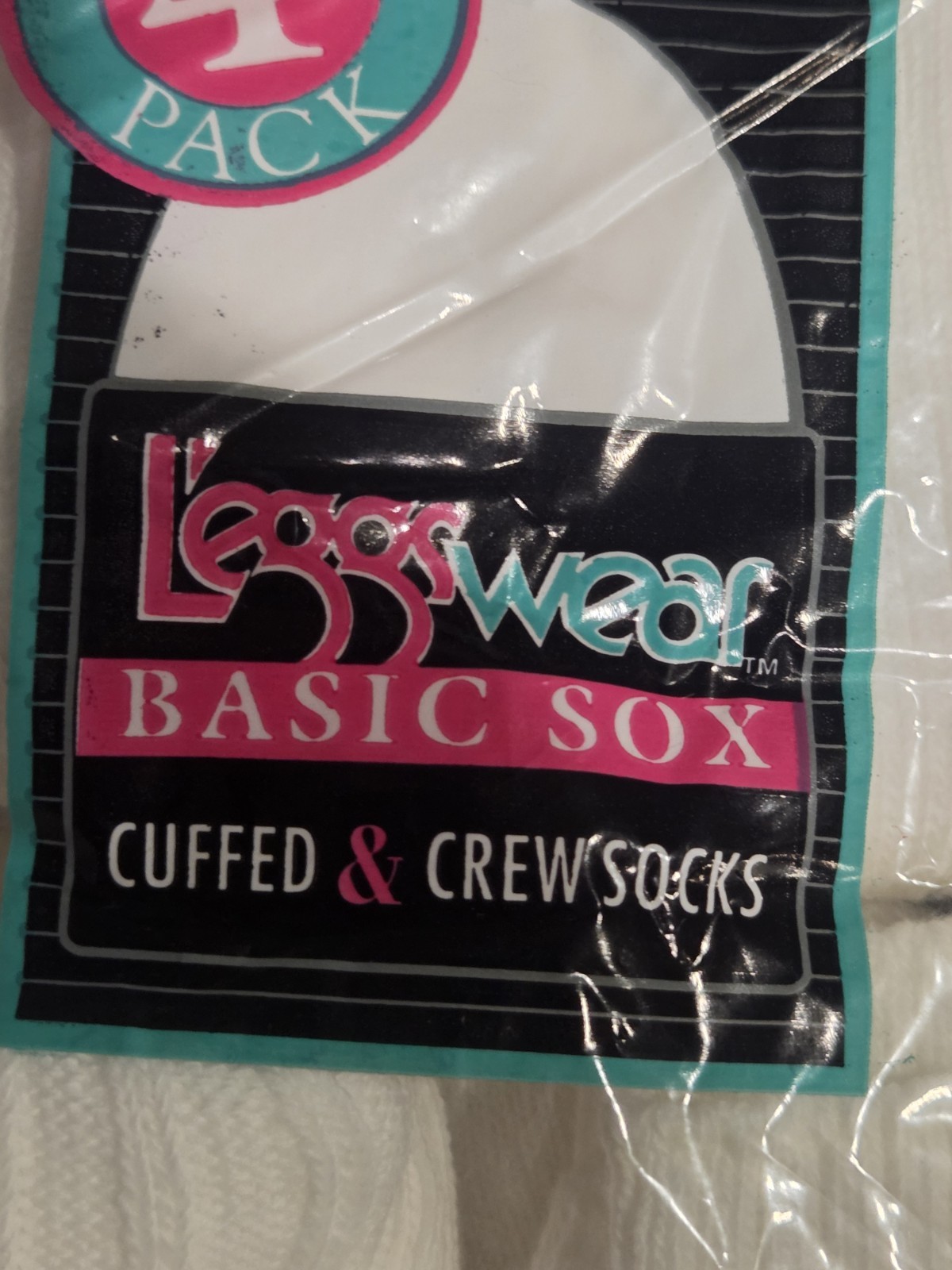 NOS Vtg Leggs Wear Basic Sox 2 Cuffed & 2 Crew Socks One Size 4 Pair Total USA