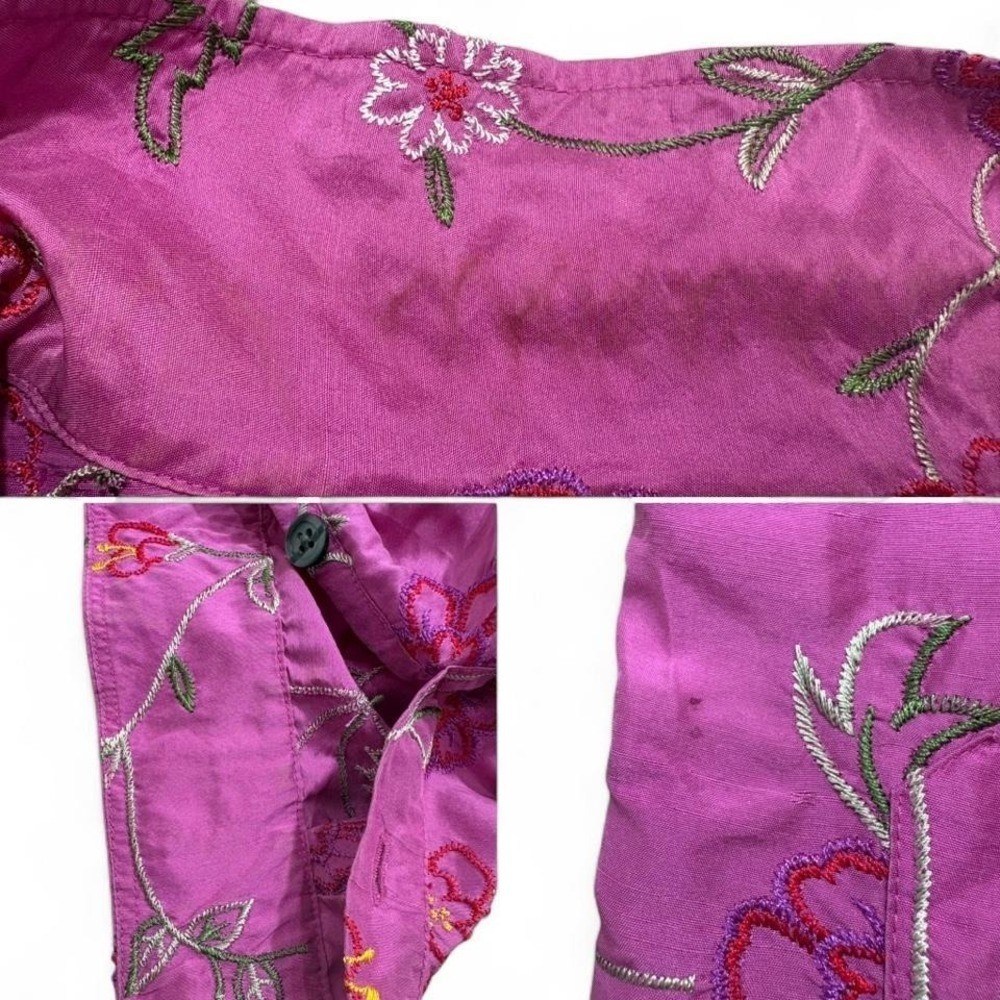 VTG Silk Blouse Embroidered Fairycore Coldwater Creek Floral Magenta Size M