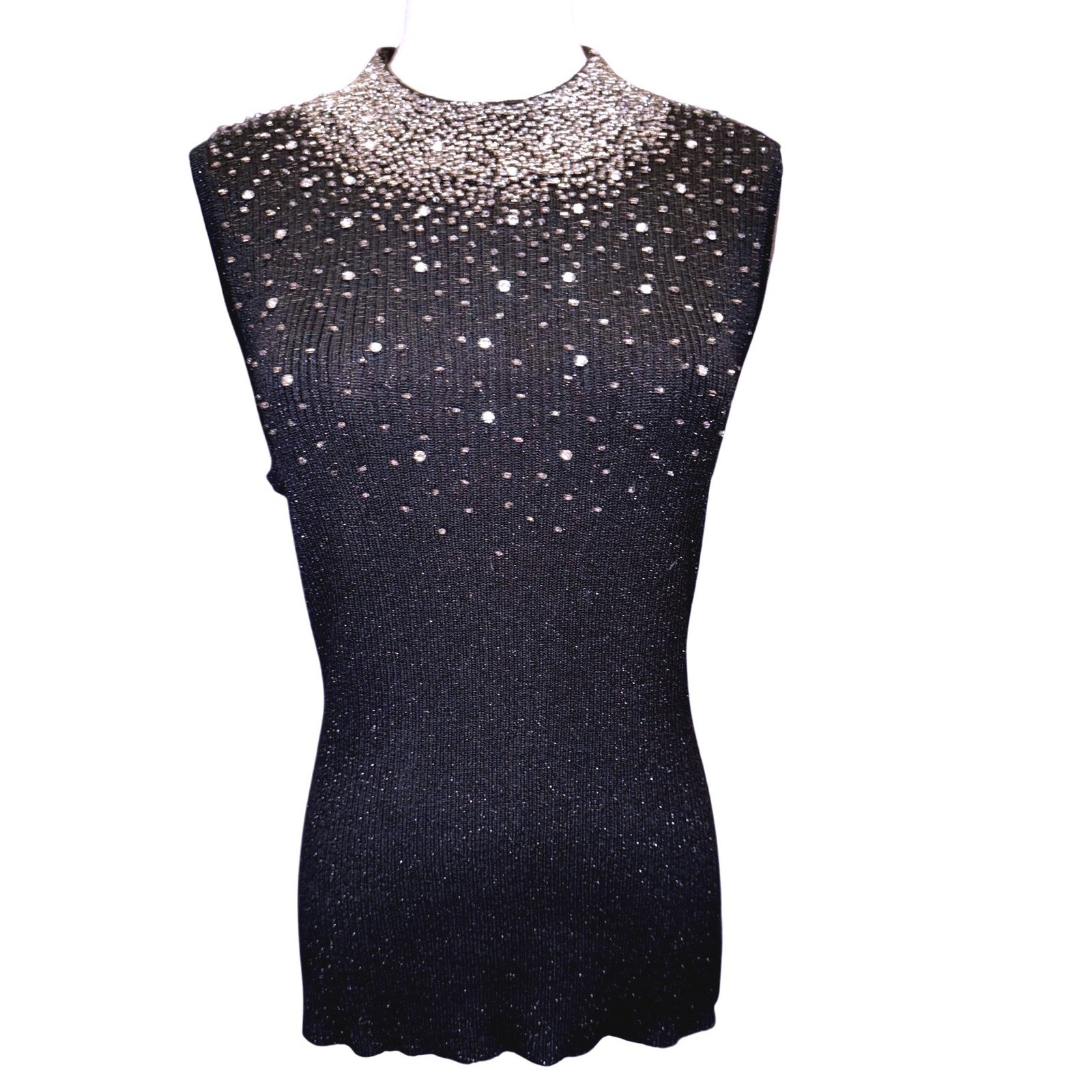Sideffects of California Vintage Black Lurex Beaded Rhinestone Top Large NEW