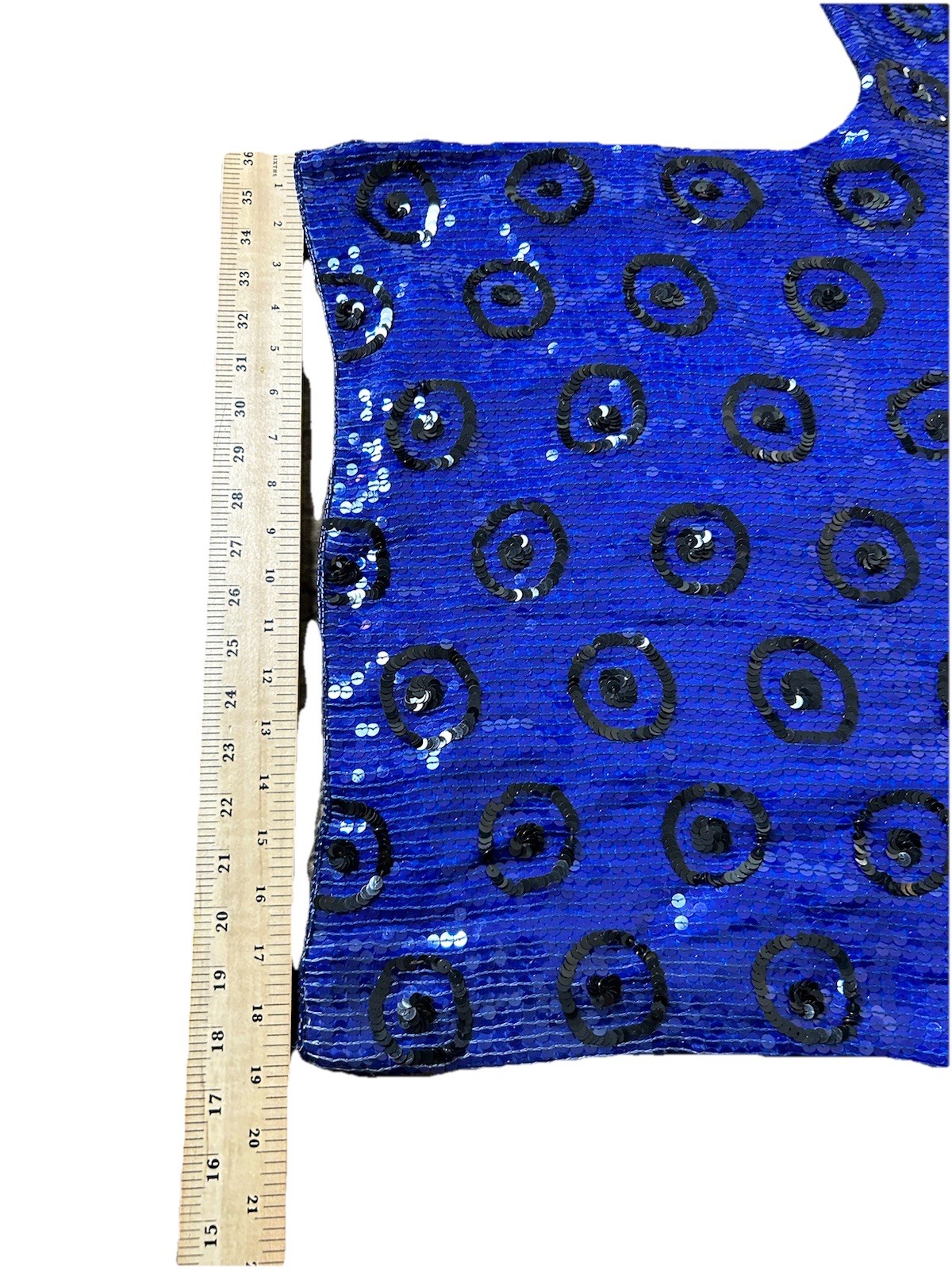 Vtg JLB Sequin Silk Evening Blouse Sz M Royal Blue Short Sleeve Geometric Funky
