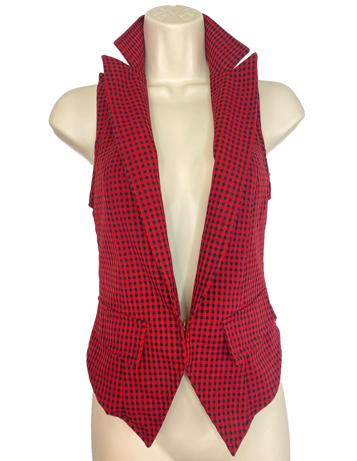 Vintage 1990s WET SEAL red black gingham vest XS sleeveless collar top goth