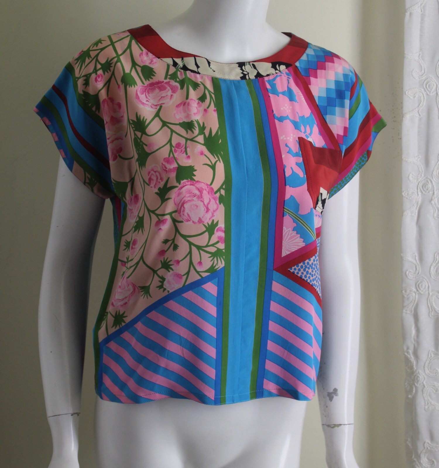 AS IS YAMINA Paris 36 38 40 2 4 6 Vtg 80s WILD Art-Wear Silk Blouse Shirt Top