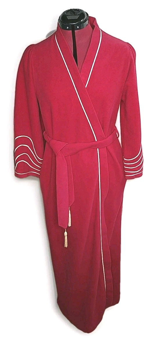 Women&rsquo;s Evelyn Pearson Deluxe Red Fleece Robe Size M Embellished 70s Read**