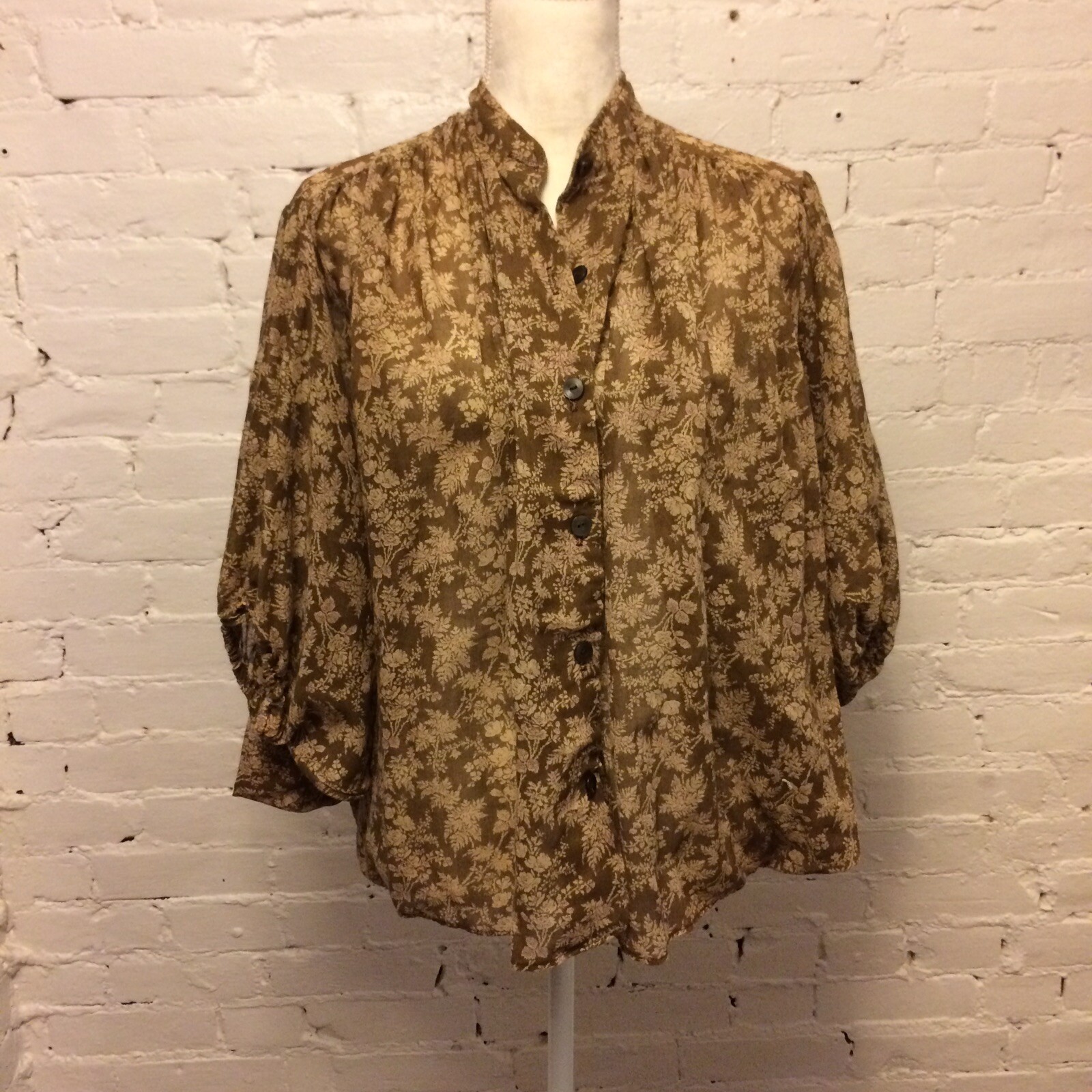 Vintage 70s dolman sleeve peasant blouse tan floral size m