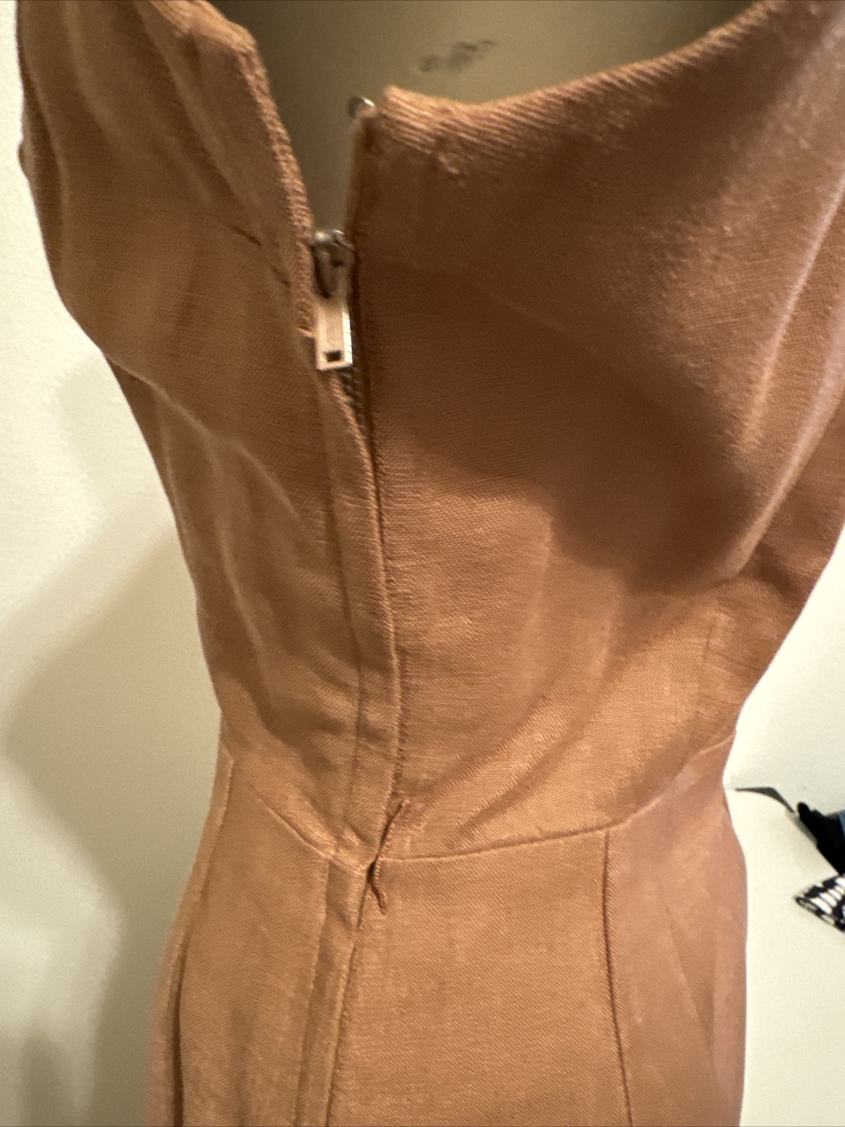 Vtg 50s 1950s Adele Simpson Wiggle tan brown Pencil dress S 4 6 Talon Zipper