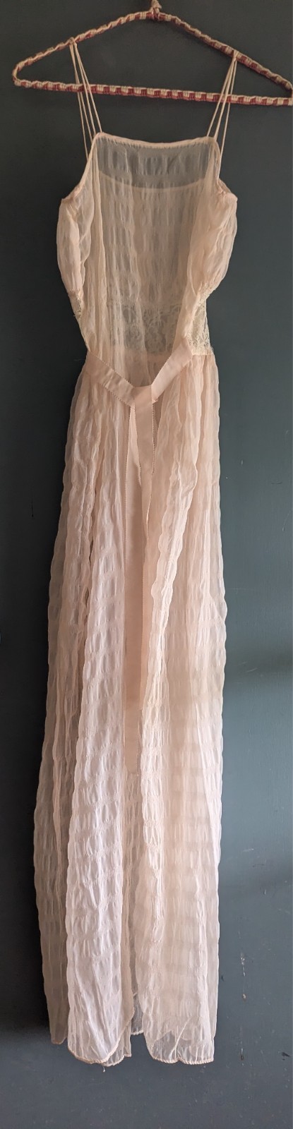1930s Floor Length Nightgown Sheer Lingerie 2-Piece Pale Peach Size Small