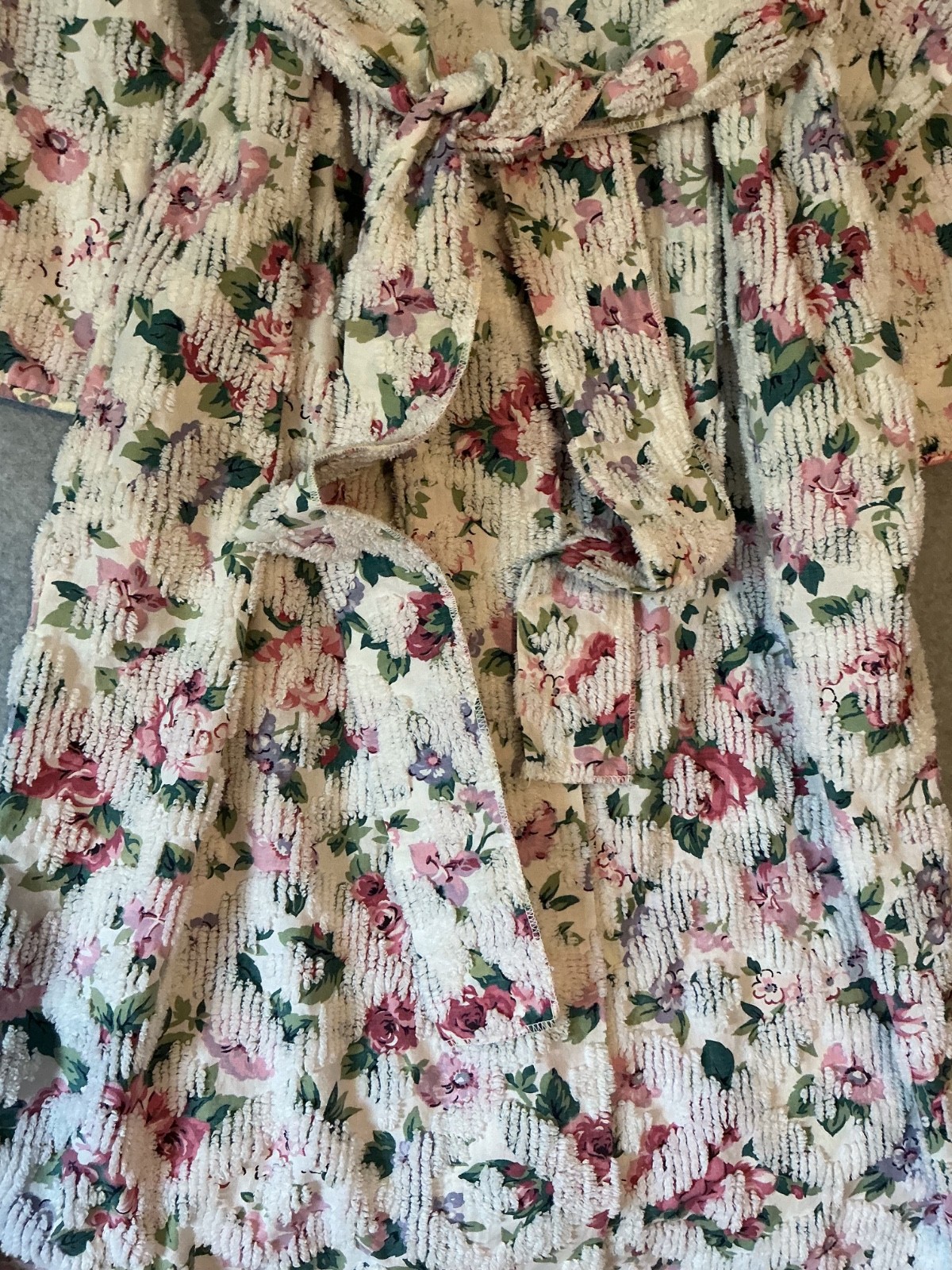 Vintage 60s Stan Herman Herbcraft Chenille Floral Belted Robe Women&rsquo;s Med/Large