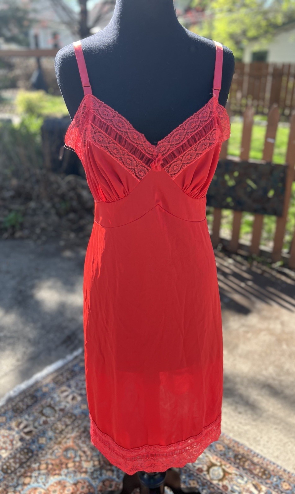 Vintage 1950’s Red Nylon Slip Dress Lace Strutwear Small 38
