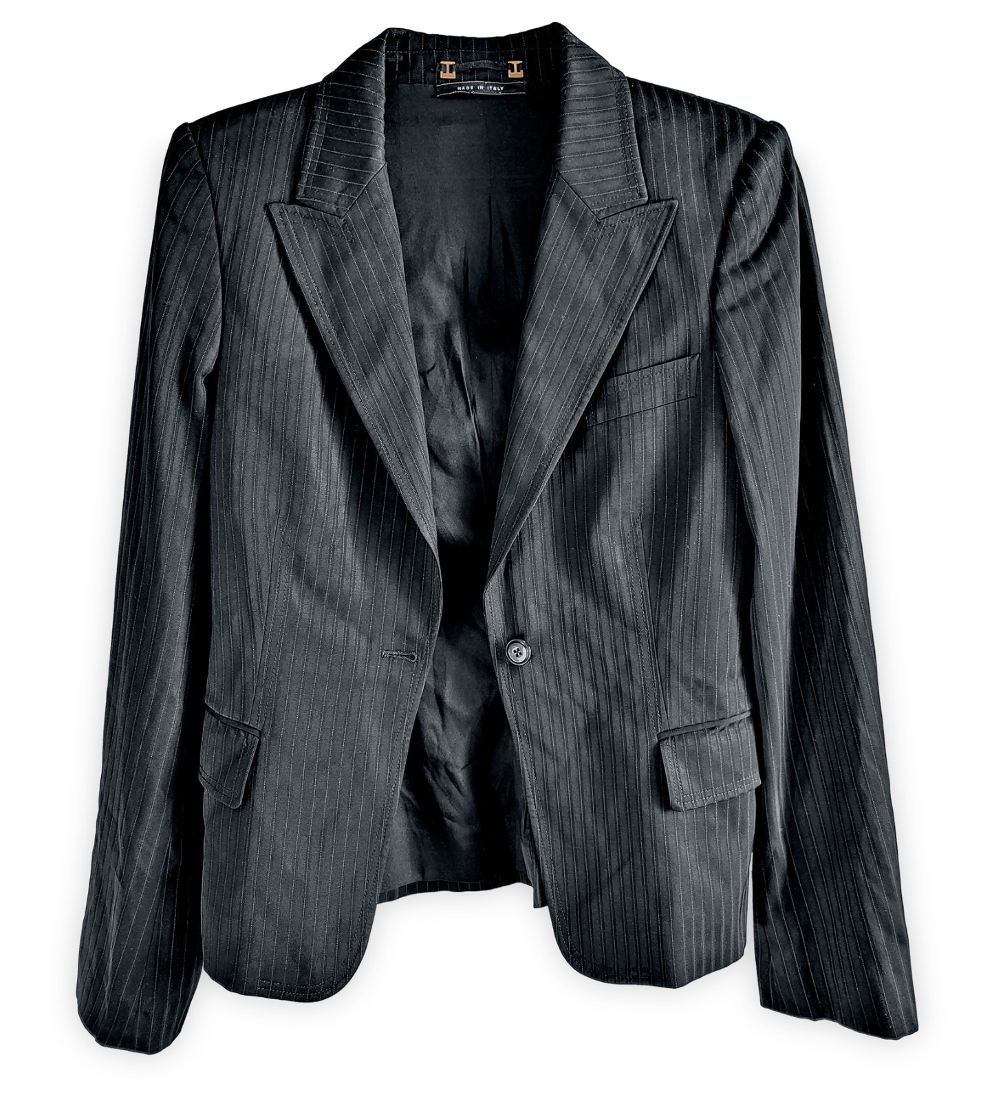 GUCCI Tom Ford 2004 Black Wool Silk Slim Blazer Jacket US 6 IT42 Y2K Glam Italy