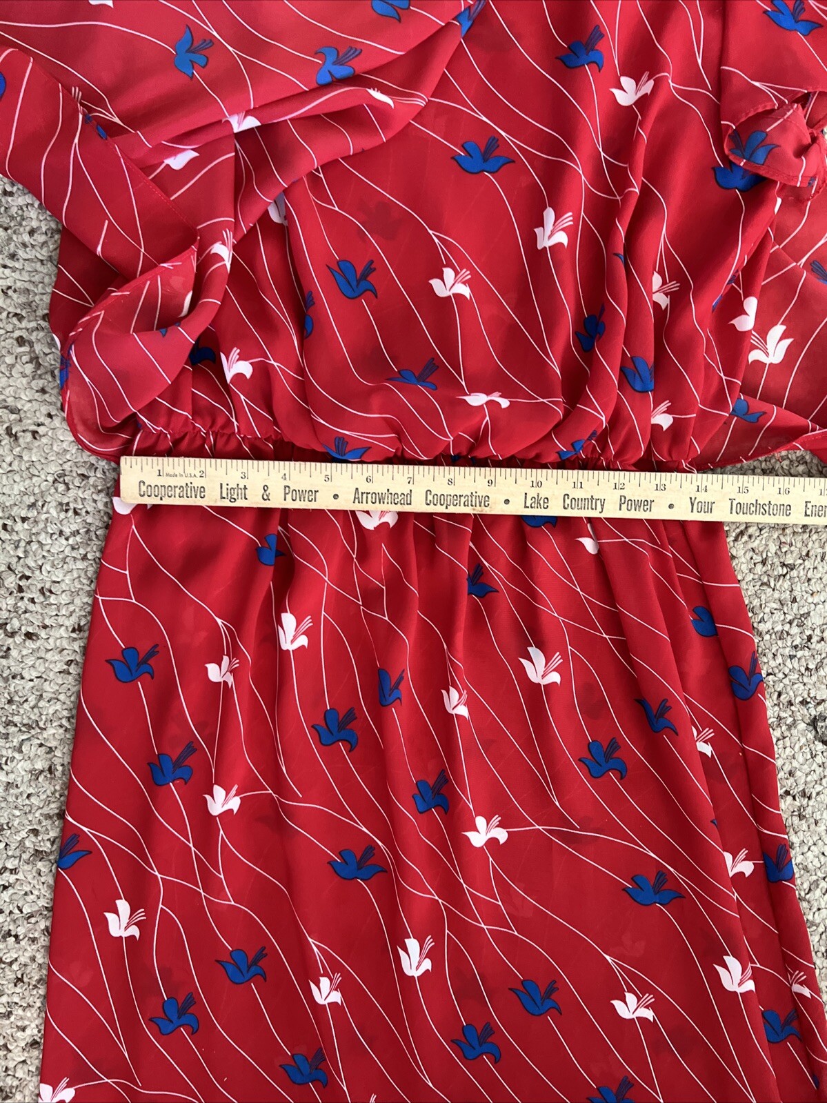 Vintage 1980s Red White & Blue 100% Polyester Dress Maree&rsquo; Made Jamaica Size 18