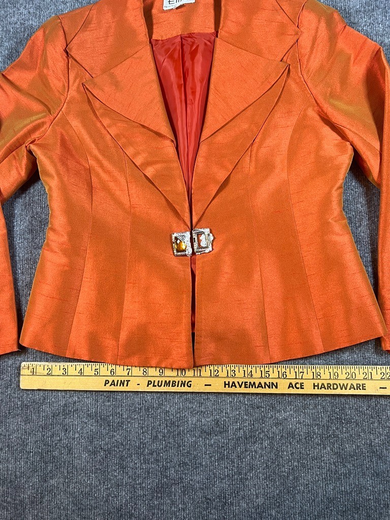 Elizeh New York Paris Orange Shantung Rhinestone Evening Jacket Womens 12